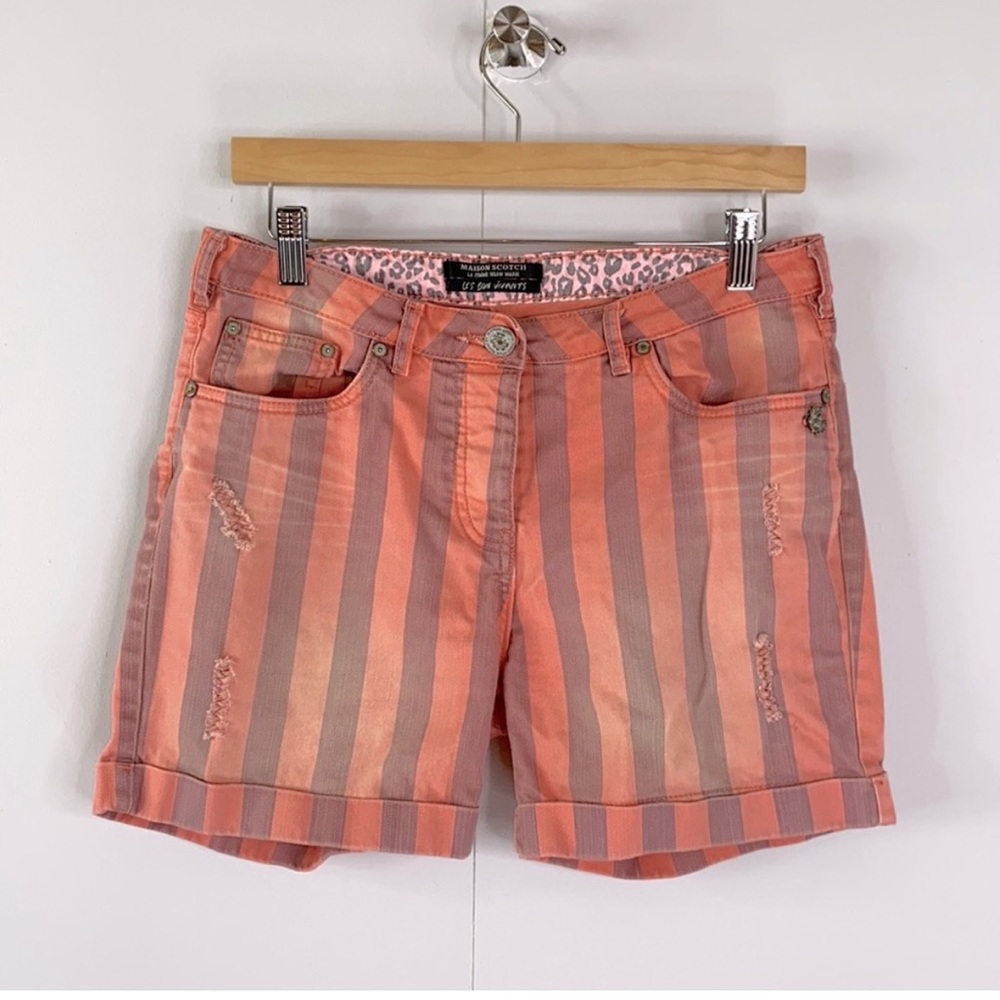 Scotch & Soda Conductor Stripe Distressed Denim Shorts Size 27